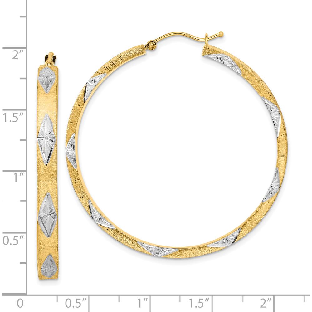 14K Yellow Gold Diamond-Cut Fancy Hoop Earrings with Rhodium Accents - 46.67mm by 0