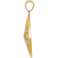 14K Yellow Gold Diamond-Cut Fancy Square Pendant with Rhodium Accent - 36.2mm Length by Oro Pregiato