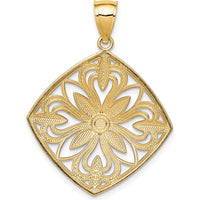 14K Yellow Gold Diamond-Cut Fancy Square Pendant with Rhodium Accent - 36.2mm Length by Oro Pregiato