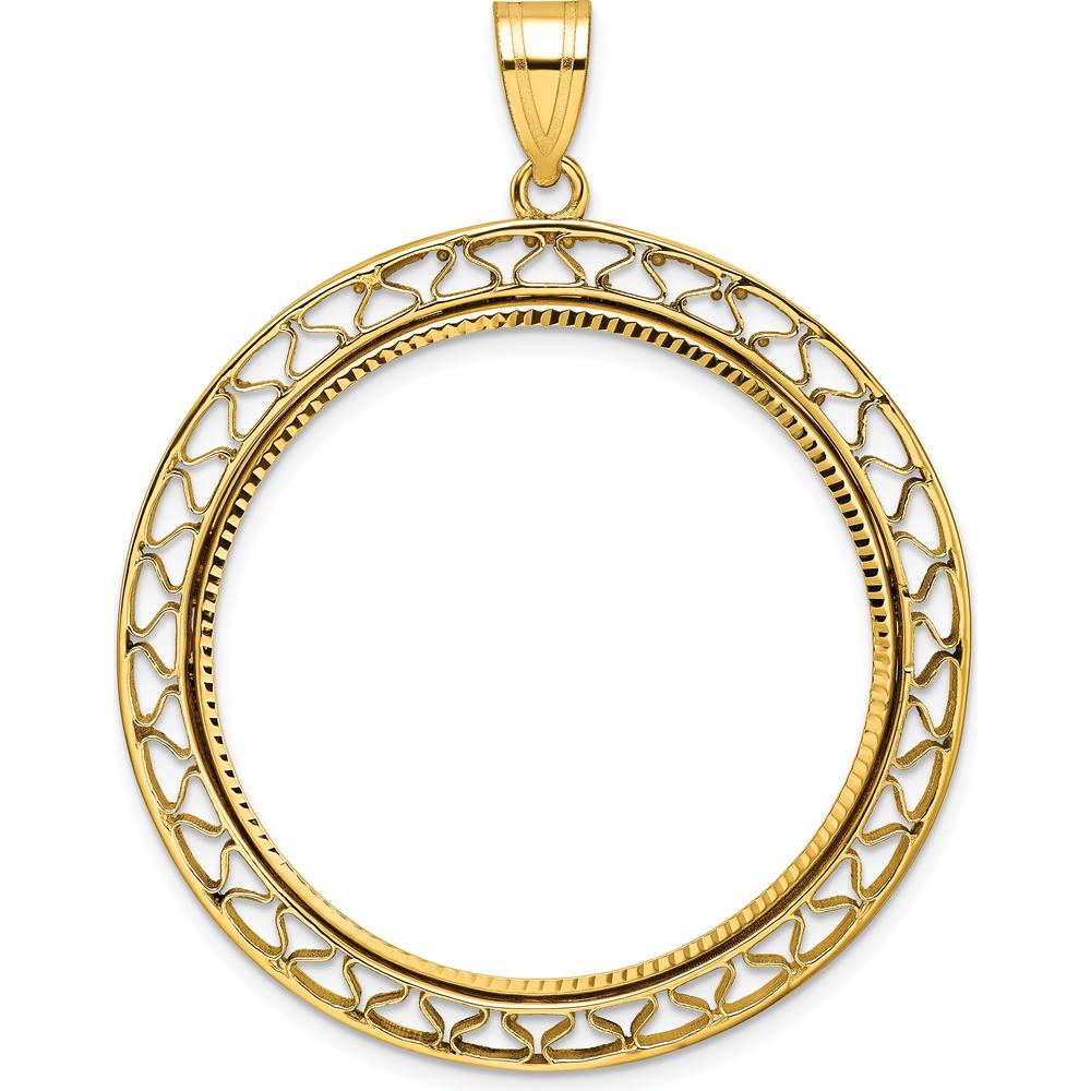 14K Yellow Gold Diamond-Cut Fancy Wire 32.7mm Coin Bezel Pendant - Holds 1 oz. American Eagle Coin by Numis Coin Jewelry