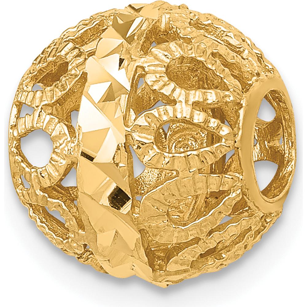 14K Yellow Gold Diamond-Cut Filigree Ball Pendant Charm by 0
