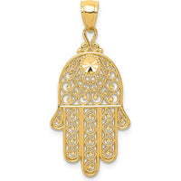 14K Yellow Gold Diamond-Cut Filigree Chamseh Pendant - 36mm Length by Oro Pregiato