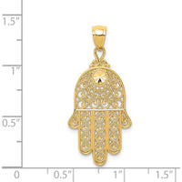 14K Yellow Gold Diamond-Cut Filigree Chamseh Pendant - 36mm Length by Oro Pregiato