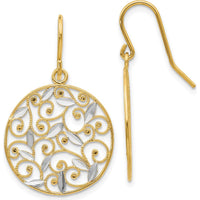 14K Yellow Gold Diamond-Cut Filigree Circle Drop Earrings - Timeless Luxury Design by Oro Pregiato