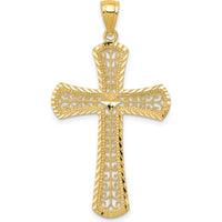 14K Yellow Gold Diamond-Cut Filigree Cross Pendant - 42mm Length, 23mm Width by Oro Pregiato