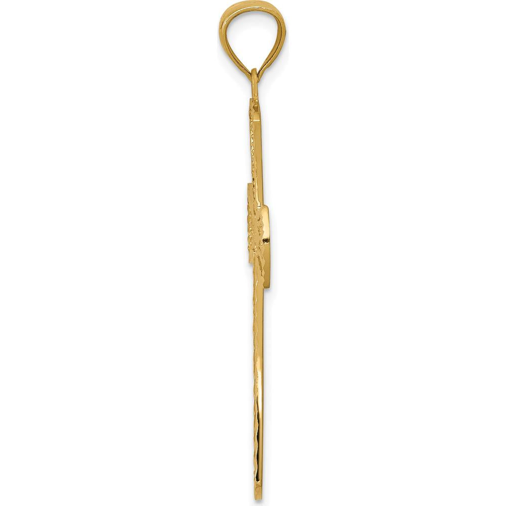 14K Yellow Gold Diamond-Cut Filigree Cross Pendant - 42mm Length, 23mm Width by Oro Pregiato