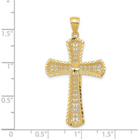 14K Yellow Gold Diamond-Cut Filigree Cross Pendant - 42mm Length, 23mm Width by Oro Pregiato