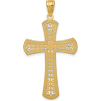 14K Yellow Gold Diamond-Cut Filigree Cross Pendant - 42mm Length, 23mm Width by Oro Pregiato