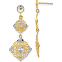 14K Yellow Gold Diamond-Cut Filigree Dangle Earrings - 38mm Length by 0
