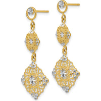 14K Yellow Gold Diamond-Cut Filigree Dangle Earrings - 38mm Length by 0