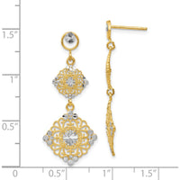 14K Yellow Gold Diamond-Cut Filigree Dangle Earrings - 38mm Length by 0