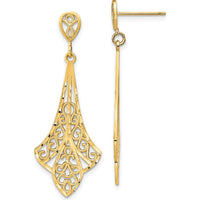 14K Yellow Gold Diamond-Cut Filigree Dangle Post Earrings - 42.3mm Length by 0