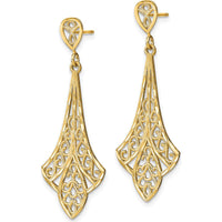 14K Yellow Gold Diamond-Cut Filigree Dangle Post Earrings - 42.3mm Length by 0