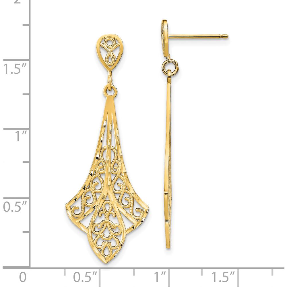 14K Yellow Gold Diamond-Cut Filigree Dangle Post Earrings - 42.3mm Length by 0