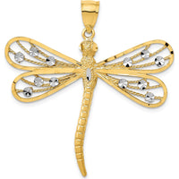 14K Yellow Gold Diamond-cut Filigree Dragonfly Pendant - 42mm x 41mm by Oro Pregiato