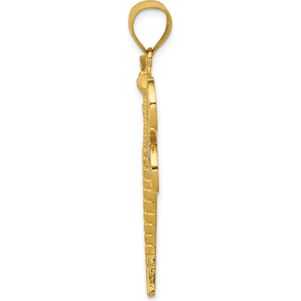 14K Yellow Gold Diamond-cut Filigree Dragonfly Pendant - 42mm x 41mm by Oro Pregiato