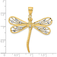14K Yellow Gold Diamond-cut Filigree Dragonfly Pendant - 42mm x 41mm by Oro Pregiato