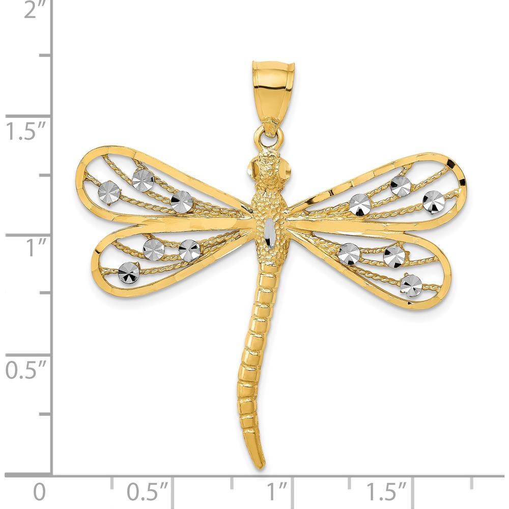14K Yellow Gold Diamond-cut Filigree Dragonfly Pendant - 42mm x 41mm by Oro Pregiato