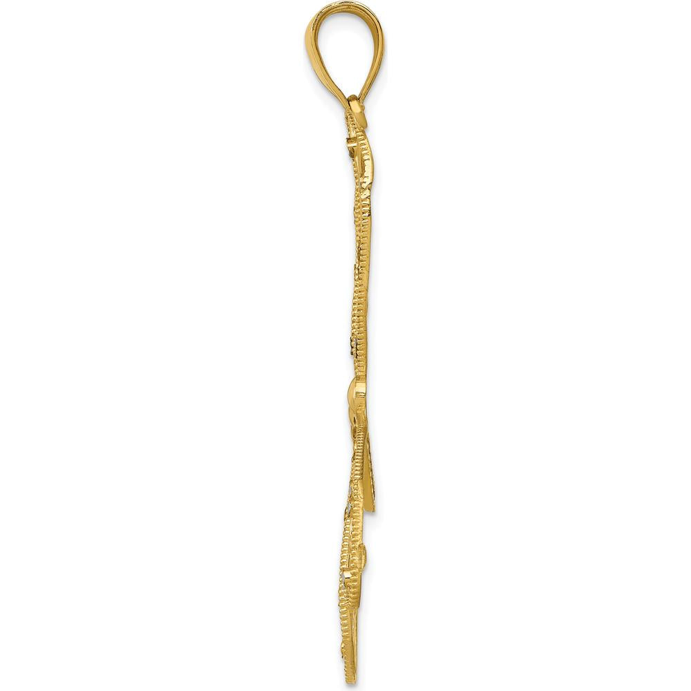 14K Yellow Gold Diamond-Cut Filigree Dragonfly Pendant with Rhodium Accents by Oro Pregiato