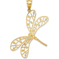 14K Yellow Gold Diamond-Cut Filigree Dragonfly Pendant with Rhodium Accents by Oro Pregiato