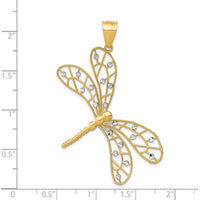 14K Yellow Gold Diamond-Cut Filigree Dragonfly Pendant with Rhodium Accents by Oro Pregiato