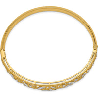 14K Yellow Gold Diamond-Cut Filigree Graduated Hinged Oval Bangle Bracelet with White Rhodium Accents by Oro Pregiato