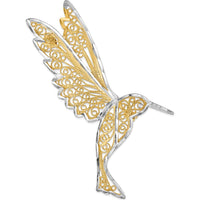 14K Yellow Gold Diamond-Cut Filigree Hummingbird Pin - 54mm Length by Oro Pregiato