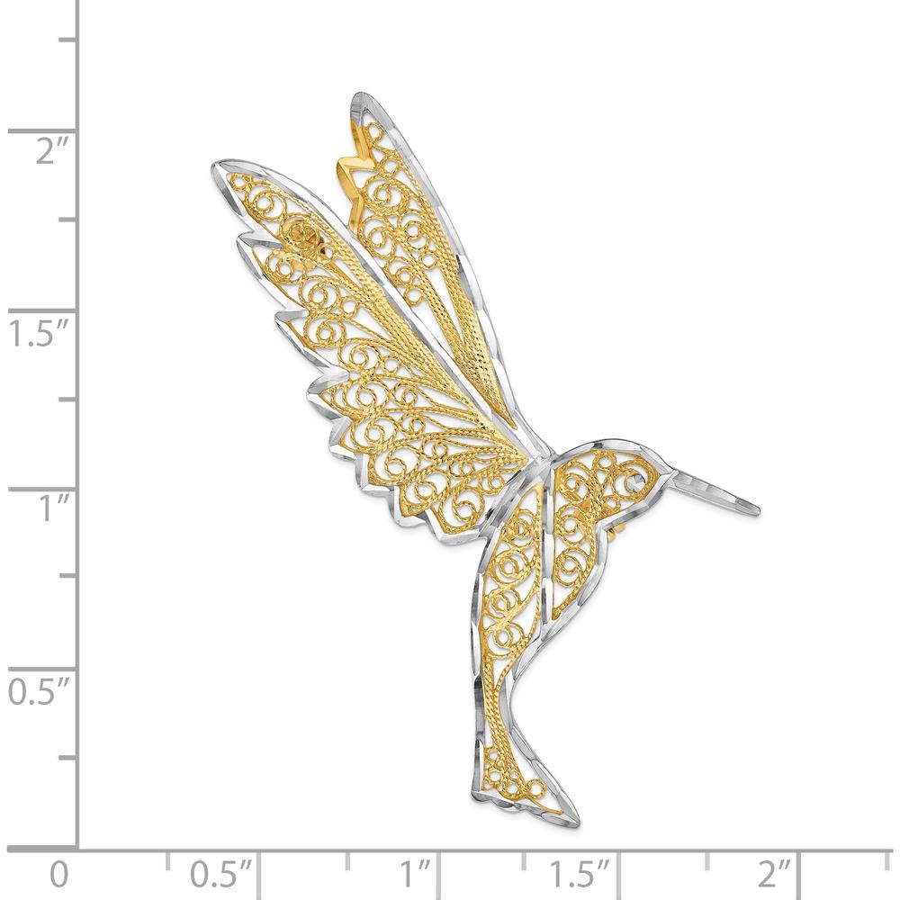 14K Yellow Gold Diamond-Cut Filigree Hummingbird Pin - 54mm Length by Oro Pregiato