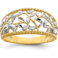 14K Yellow Gold Diamond-cut Filigree Leaf Fashion Ring - Adjustable Band by 0