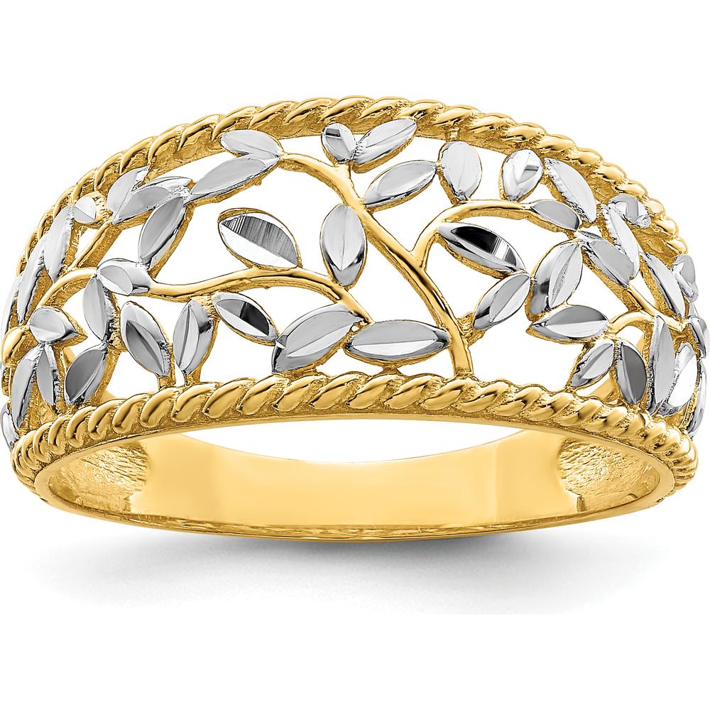 14K Yellow Gold Diamond-cut Filigree Leaf Fashion Ring - Adjustable Band by 0
