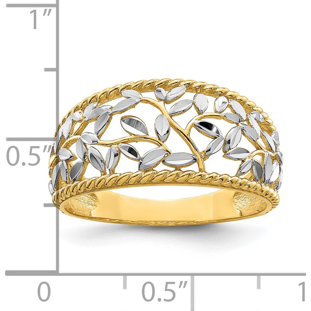 14K Yellow Gold Diamond-cut Filigree Leaf Fashion Ring - Adjustable Band by 0