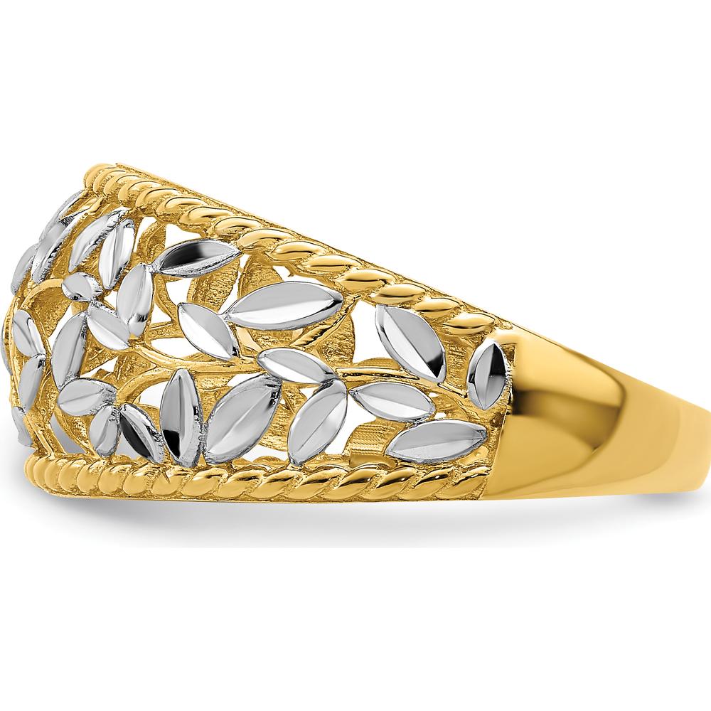 14K Yellow Gold Diamond-cut Filigree Leaf Fashion Ring - Adjustable Band by 0