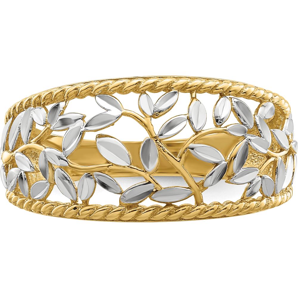 14K Yellow Gold Diamond-cut Filigree Leaf Fashion Ring - Adjustable Band by 0