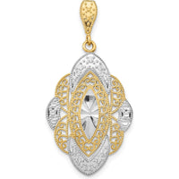14K Yellow Gold Diamond-Cut Filigree Oval Charm with Rhodium Accents by Oro Pregiato