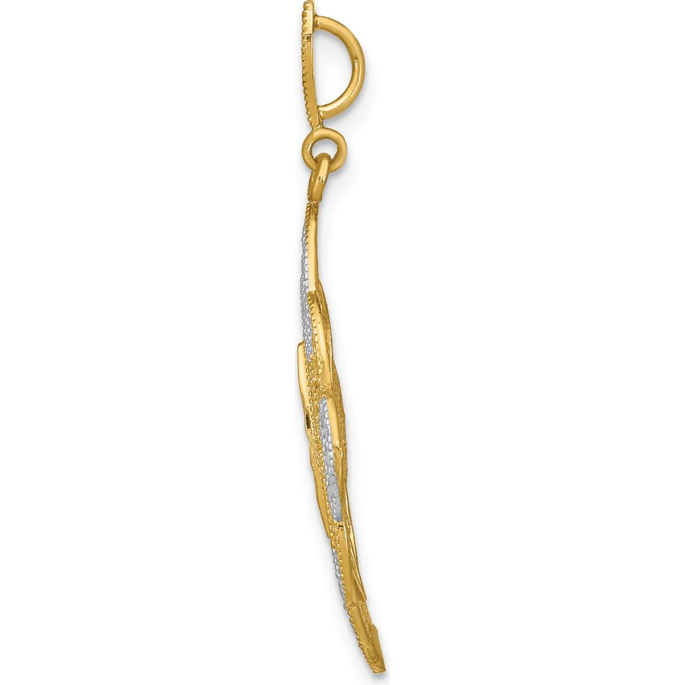 14K Yellow Gold Diamond-Cut Filigree Oval Charm with Rhodium Accents by Oro Pregiato