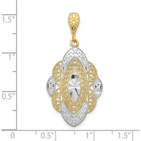 14K Yellow Gold Diamond-Cut Filigree Oval Charm with Rhodium Accents by Oro Pregiato