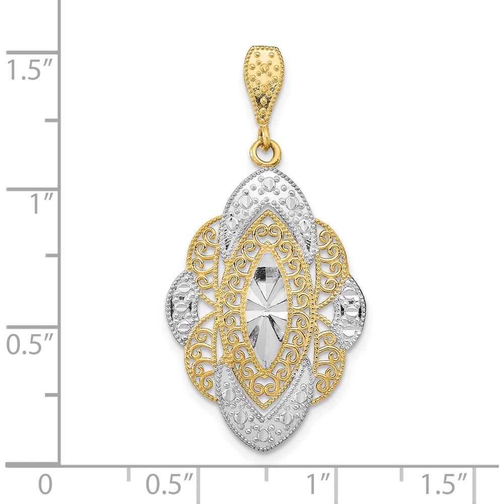 14K Yellow Gold Diamond-Cut Filigree Oval Charm with Rhodium Accents by Oro Pregiato