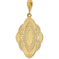 14K Yellow Gold Diamond-Cut Filigree Oval Charm with Rhodium Accents by Oro Pregiato
