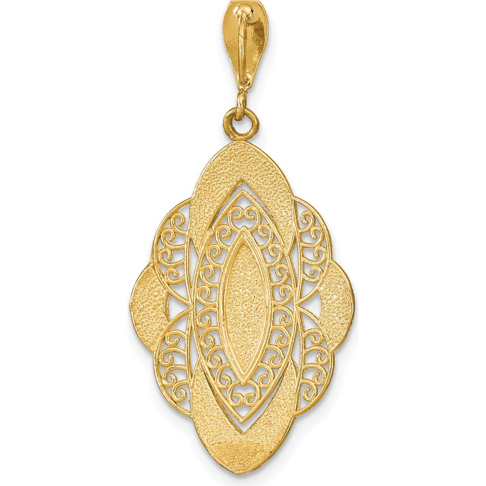 14K Yellow Gold Diamond-Cut Filigree Oval Charm with Rhodium Accents by Oro Pregiato