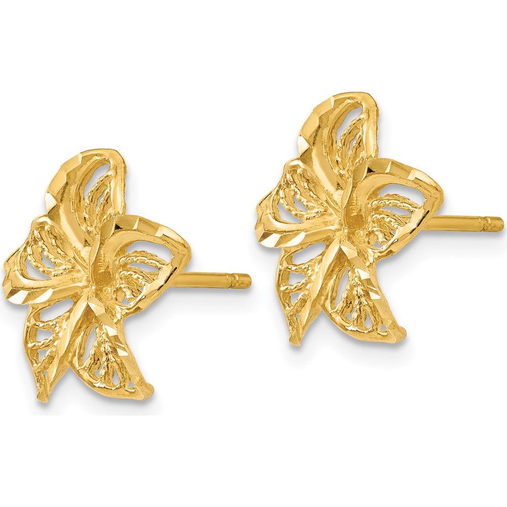 14K Yellow Gold Diamond-Cut Filigree Plumeria Button Earrings by 0