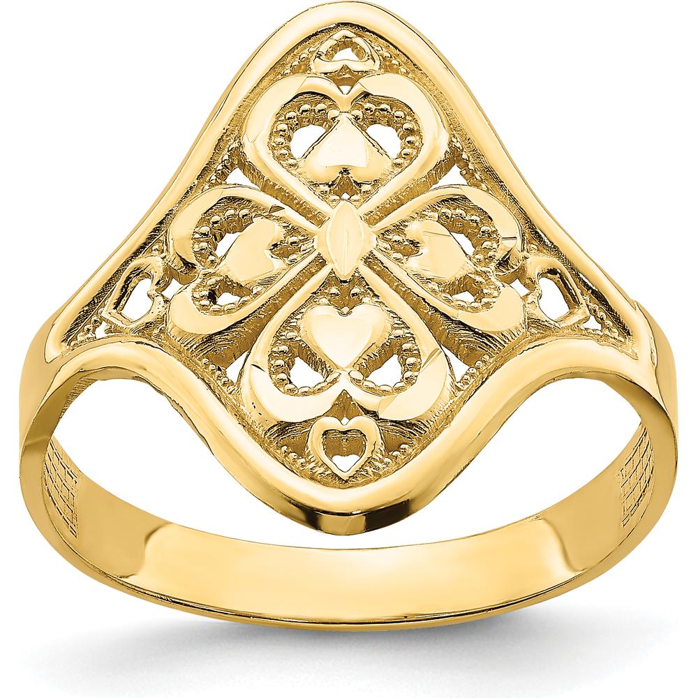14K Yellow Gold Diamond-Cut Filigree Ring with Tapered Band and Textured Back by Oro Pregiato
