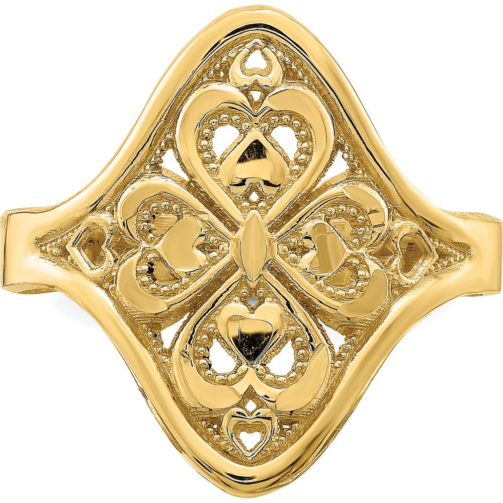 14K Yellow Gold Diamond-Cut Filigree Ring with Tapered Band and Textured Back by Oro Pregiato