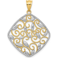 14K Yellow Gold Diamond-Cut Filigree Swirl Pendant with Rhodium Accents - Elegant Fine Jewelry by Oro Pregiato