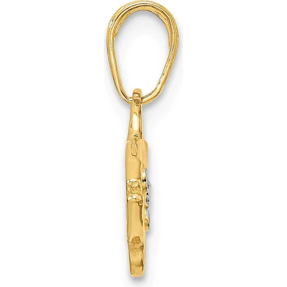 14K Yellow Gold Diamond-Cut Fish Pendant with White Rhodium Accents - Polished Finish, 23mm Width by Oro Pregiato