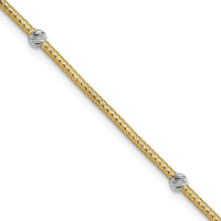 14K Yellow Gold Diamond-Cut Flexible Bracelet with Moveable White Rhodium Beads - 7.25" by 0