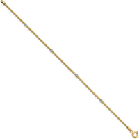 14K Yellow Gold Diamond-Cut Flexible Bracelet with Moveable White Rhodium Beads - 7.25" by 0