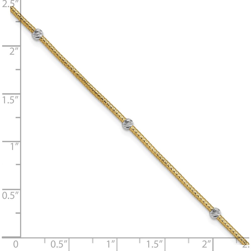 14K Yellow Gold Diamond-Cut Flexible Bracelet with Moveable White Rhodium Beads - 7.25" by 0