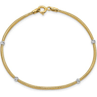 14K Yellow Gold Diamond-Cut Flexible Bracelet with Moveable White Rhodium Beads - 7.25" by 0