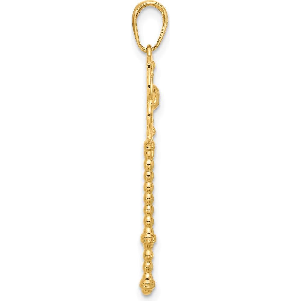 14K Yellow Gold Diamond-Cut Floral Key Pendant with White Rhodium Accents by Oro Pregiato