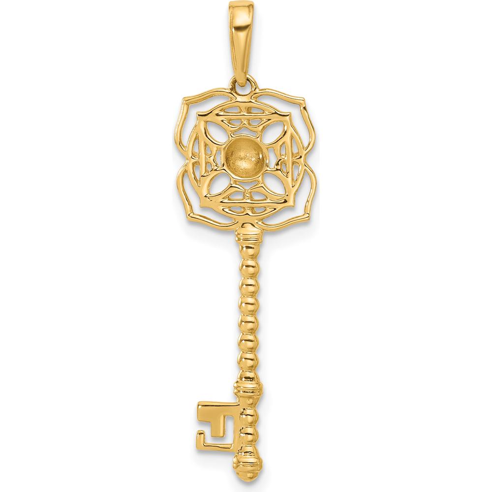 14K Yellow Gold Diamond-Cut Floral Key Pendant with White Rhodium Accents by Oro Pregiato